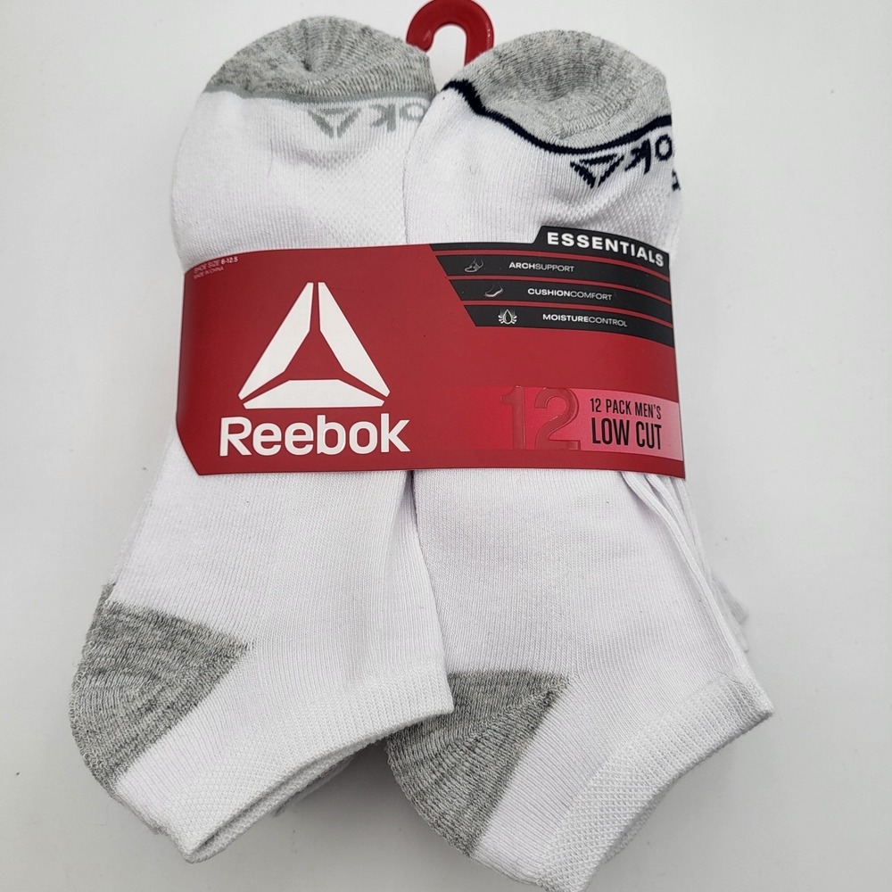 Reebok 12 Pack Men's Low Cut White Socks Shoe Size 6-12.5